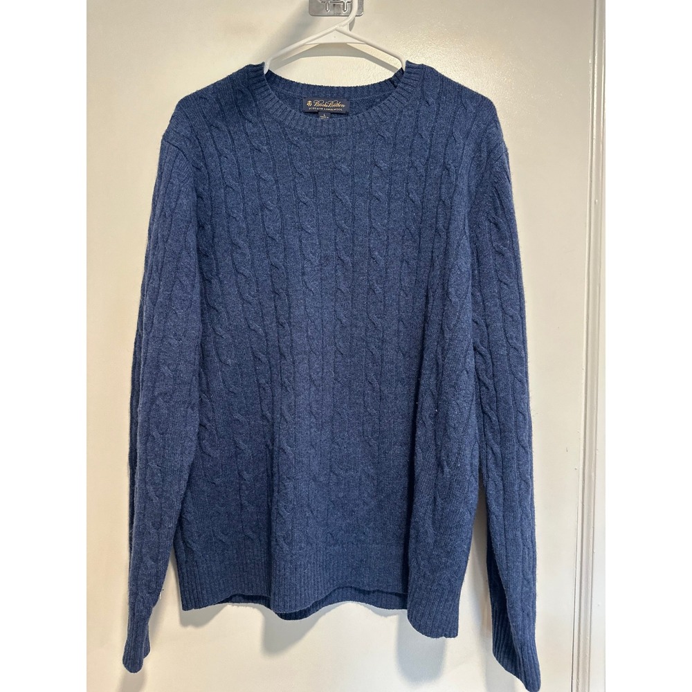 Vintage Brooks Brothers Preppy Cable Knit Sweater Sz:L Blue Scottish Lambswool